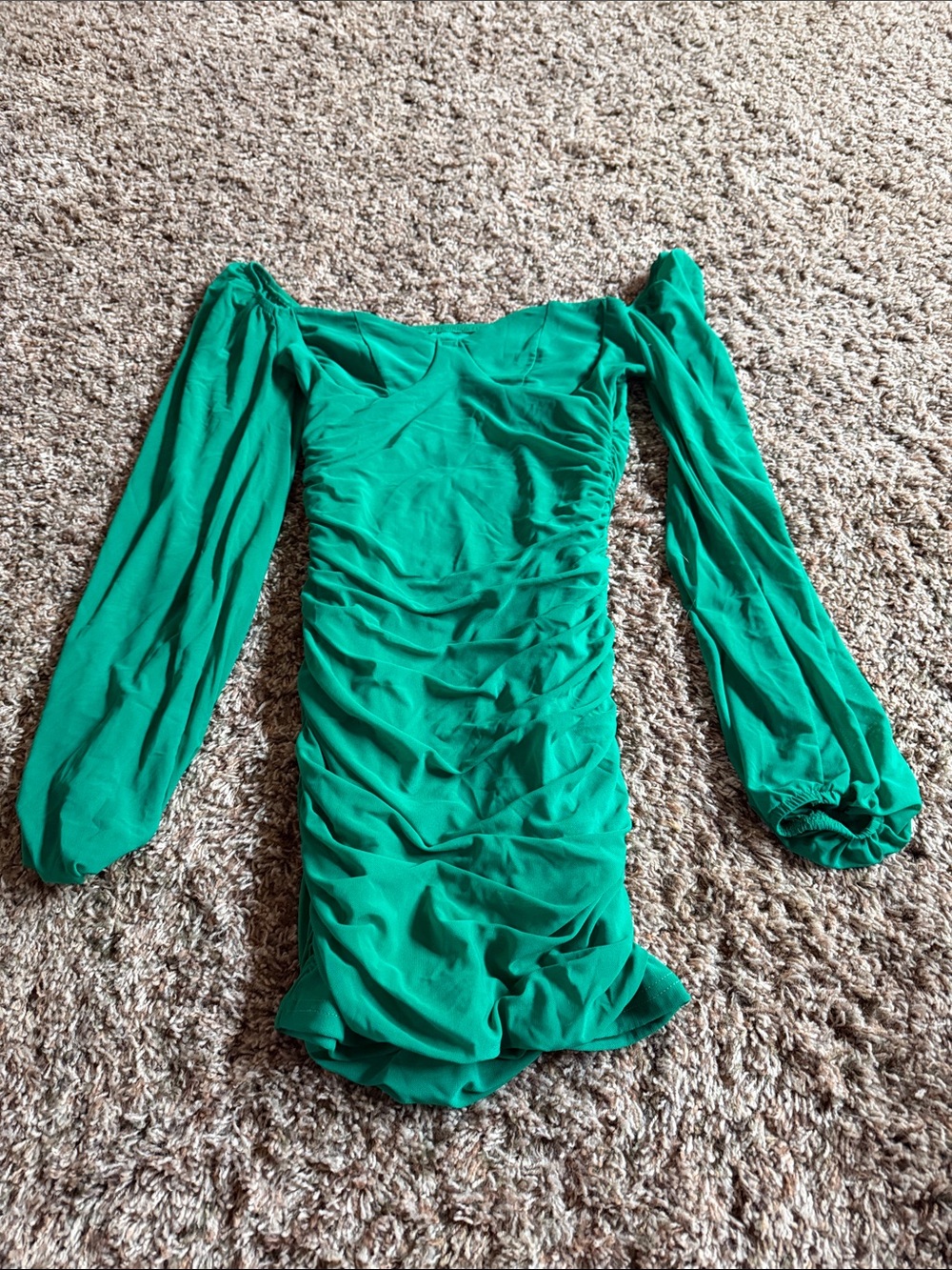 SHEIN Emerald Green Ruched Long-Sleeve Bodycon Dress